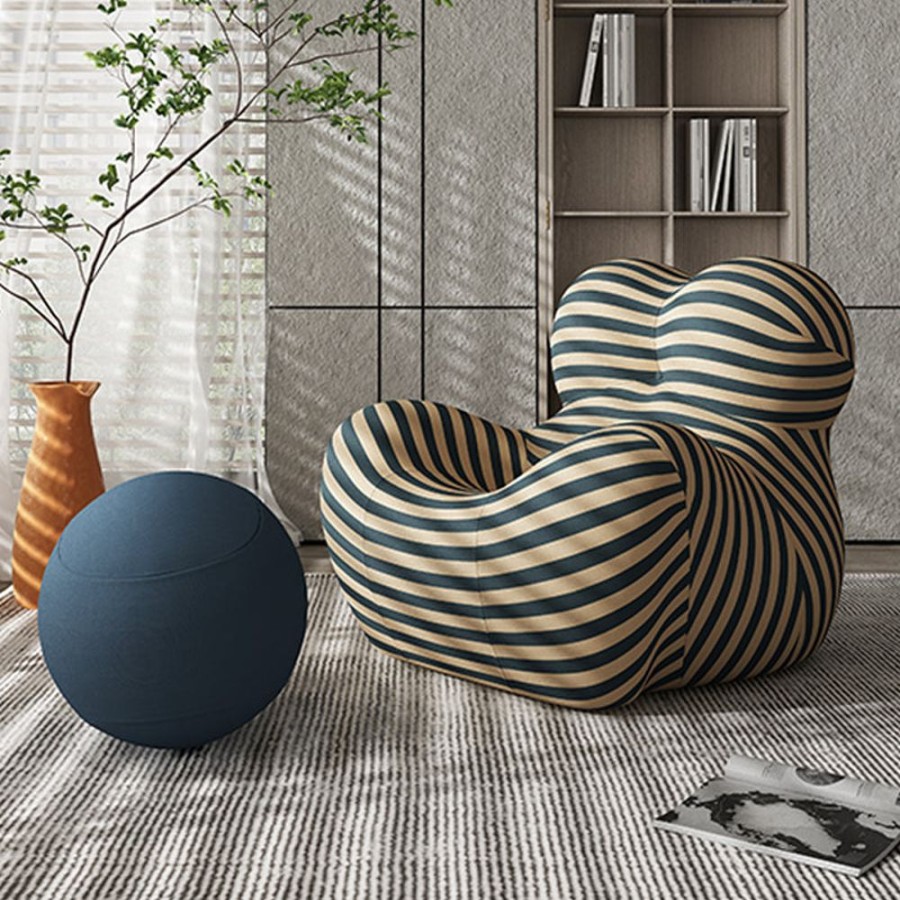 Living Room 25Home | Salo Iconic Stripe La Mamma Up Armchair And Ottoman Dark Blue