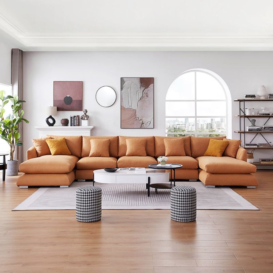 Living Room 25home | Aalto Boutique Air Leather Feathers U Sectional