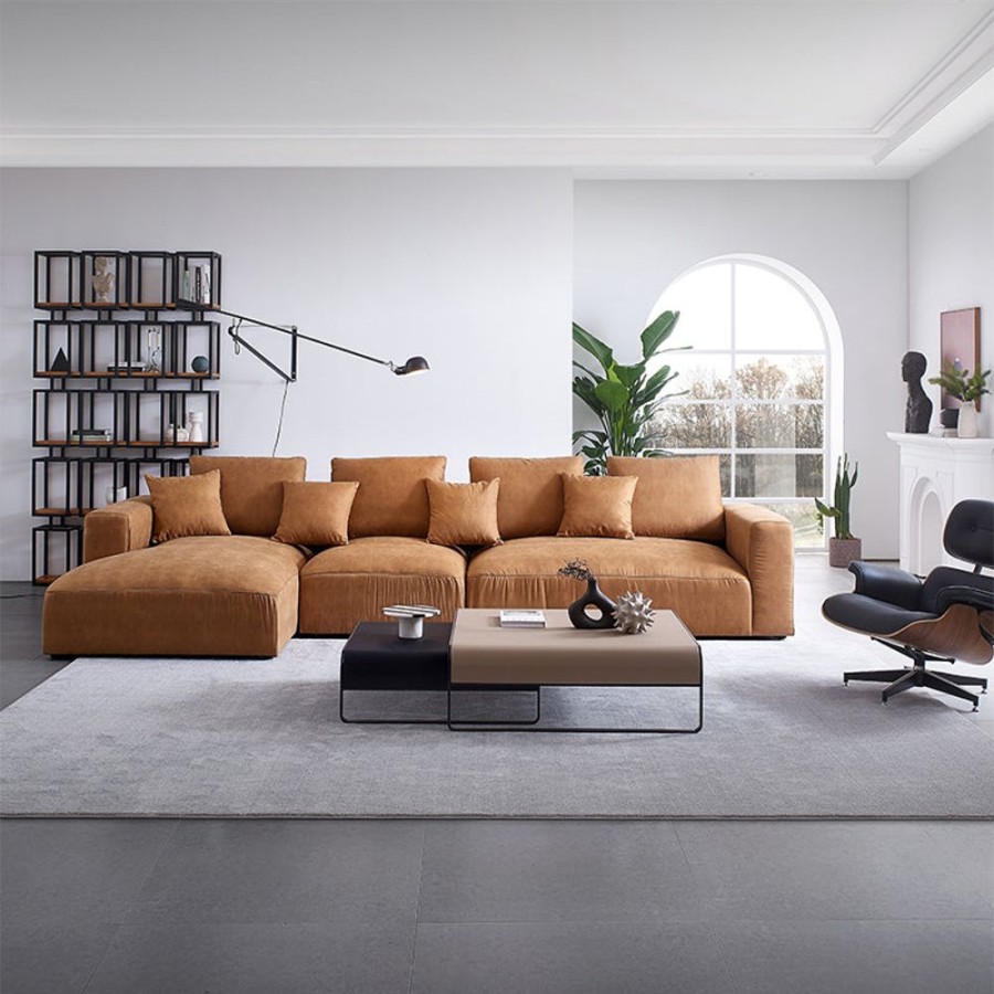 Living Room 25home | Air Leather Industrial Sectional