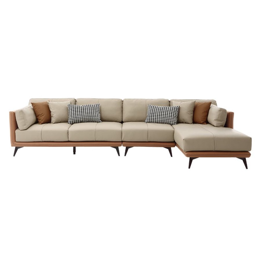 Living Room 25home | All-Leather Sectional Beige